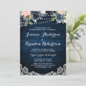 Navy Blush Floral String Light Engagement Party Einladung (Stehend Vorderseite)
