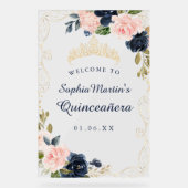 Navy Blush Floral Swirl Quinceanera Acrylzeichen Acrylschild (Vorderseite)