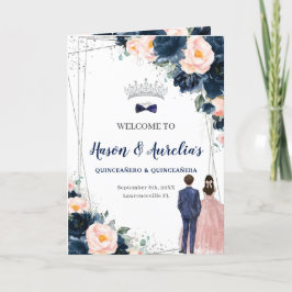 Navy Blush Floral Twins Boy Girl Quinceañera Programm