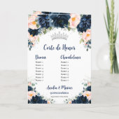 Navy Blush Floral Twins Princess Quinceañera Programm (Rückseite)