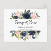 Navy Blush Floral verschoben Änderung der Pläne Postkarte (Vorderseite)