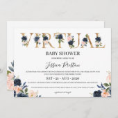 Navy Blush Floral Virtual Baby Dusche Einladung (Vorne/Hinten)