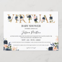 Navy Blush Floral Virtual Baby Dusche
