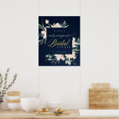 NAVY BLUSH FLORAL WATERCOLOR BRAUTPARTY WILLKOMMEN POSTER (Küche)