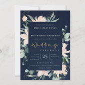 NAVY BLUSH FLORAL WREATH INK WATERCOLOR WEDD EINLADUNG (Vorderseite)