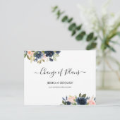 Navy Blush Floral Zurückgestellt Skriptwechsel Plä Postkarte (Stehend Vorderseite)