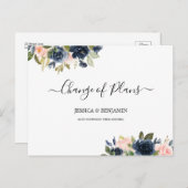Navy Blush Floral Zurückgestellt Skriptwechsel Plä Postkarte (Vorne/Hinten)