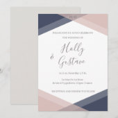 Navy Blush Geometric Monogram Modern Chic Wedding Einladung (Vorne/Hinten)