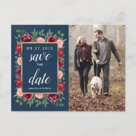 Navy Blush Gold Burgund Save the Date Postkarten