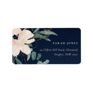 NAVY BLUSH GOLD FLORAL BUNCH WATERCOLOR ADRESSE ADRESSAUFKLEBER