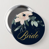 NAVY BLUSH GOLD FLORAL BUNCH WATERCOLOR BRIDE BUTTON (Vorne & Hinten)