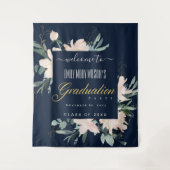NAVY BLUSH GOLD FLORAL GRADUATION PARTY WILLKOMMEN WANDTEPPICH (Vorderseite)