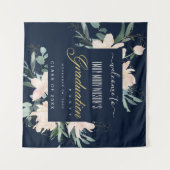 NAVY BLUSH GOLD FLORAL GRADUATION PARTY WILLKOMMEN WANDTEPPICH (Vorderseite (Horizontal))