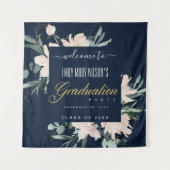 NAVY BLUSH GOLD FLORAL GRADUATION PARTY WILLKOMMEN WANDTEPPICH (Vorderseite)