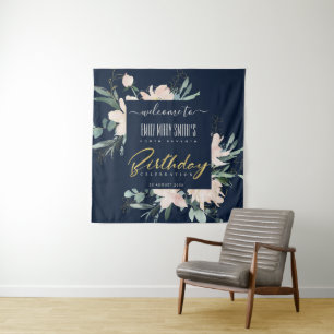 NAVY BLUSH GOLD FLORAL JEDES JAHR GEBURTSTAG WILLK WANDTEPPICH