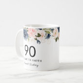 Navy Blush Gold Floral Personalisiert 90. Geburtst Kaffeetasse (Vorderseite Links)