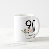 Navy Blush Gold Floral Personalisiert 90. Geburtst Kaffeetasse (VorderseiteRechts)