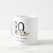 Navy Blush Gold Floral Personalisiert 90. Geburtst Kaffeetasse (Vorderseite Links)