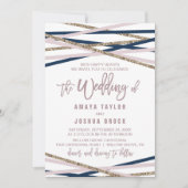 Navy Blush & Gold Streamers - Details zur Back Wed Einladung (Vorderseite)