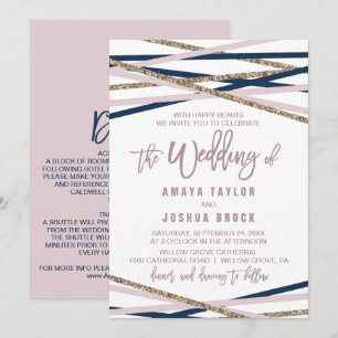 Navy Blush & Gold Streamers - Details zur Back Wed Einladung