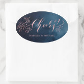 Navy Blush Kalligraphie jubelt rustikale Blüten Ovaler Aufkleber (Tasche)
