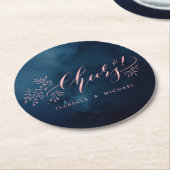 Navy Blush Kalligraphie jubelt rustikales Party Runder Pappuntersetzer (Angewinkelt)