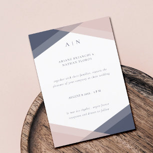 Navy & Blush Moderne Monogramm-Geometrische Hochze Einladung