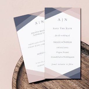 Navy & Blush Moderne Monogramm-Geometrische Hochze Save The Date