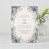 Navy-Blush-Ornamentale-Floral-Hochzeit Einladung (Stehend Vorderseite)