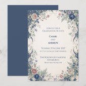 Navy-Blush-Ornamentale-Floral-Hochzeit Einladung (Vorne/Hinten)