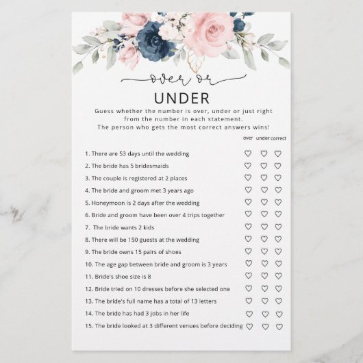 Navy Blush Over oder unter Brautparty (Vorderseite)