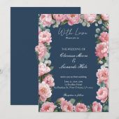 Navy Blush Peony Eucalyptus Wedding Invitation Einladung (Vorne/Hinten)