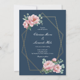 Navy Blush Pfingstrose Gold Rahmen Hochzeit Einladung