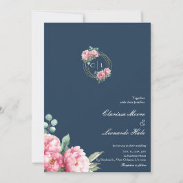 Navy Blush Pfingstrosen Foto Hochzeit Einladung