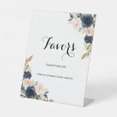 Navy Blush Pink Blossom Floral Gefallen Sockelschild (Vorderseite)