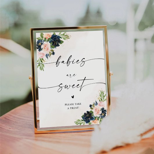 Navy & Blush Pink Blumenjungen sind süße Zeichen Sockelschild