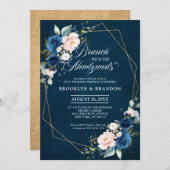 Navy Blush Pink Brunch mit den frisch gebackenen i Einladung (Vorne/Hinten)