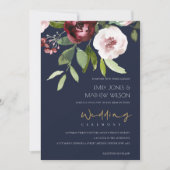 NAVY BLUSH PINK BURGUNDY PEONY FLORAL WEDD EINLADUNG (Vorderseite)