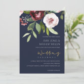 NAVY BLUSH PINK BURGUNDY PEONY FLORAL WEDD EINLADUNG (Stehend Vorderseite)