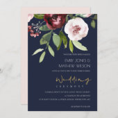NAVY BLUSH PINK BURGUNDY PEONY FLORAL WEDD EINLADUNG (Vorne/Hinten)