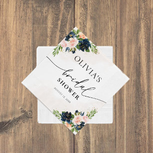 Navy & Blush Pink Floral Brautparty Napkin Serviette