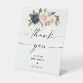 Navy & Blush Pink Floral Danke Unterschreiben Sockelschild (Vorderseite)