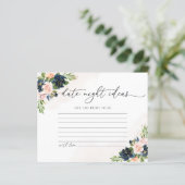 Navy & Blush Pink Floral Date Night Ideenkarte (Stehend Vorderseite)