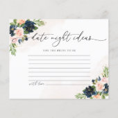 Navy & Blush Pink Floral Date Night Ideenkarte (Rückseite)