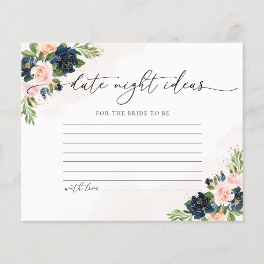 Navy & Blush Pink Floral Date Night Ideenkarte (Vorderseite)