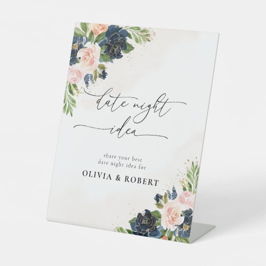 Navy & Blush Pink Floral Date Night Night Signing Sockelschild (Vorderseite)