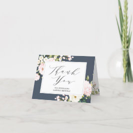 Navy & Blush Pink Floral geklappt Danke Karte