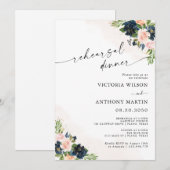Navy & Blush Pink Probe Dinner Einladung (Vorne/Hinten)