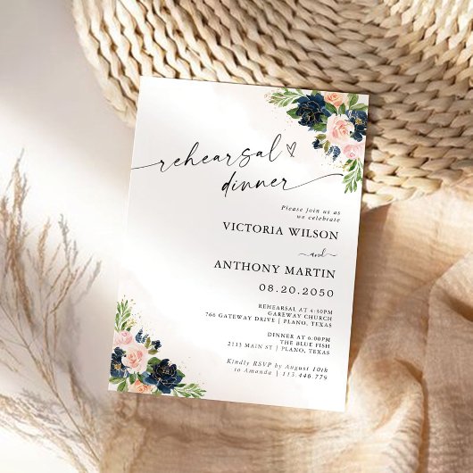 Navy & Blush Pink Probe Dinner Einladung