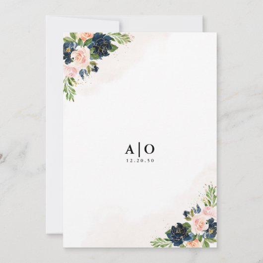 Navy & Blush Pink Probe Dinner Einladung (Rückseite)